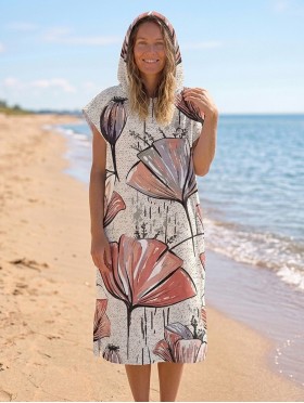 Coral Flower Print Hoodie Robe